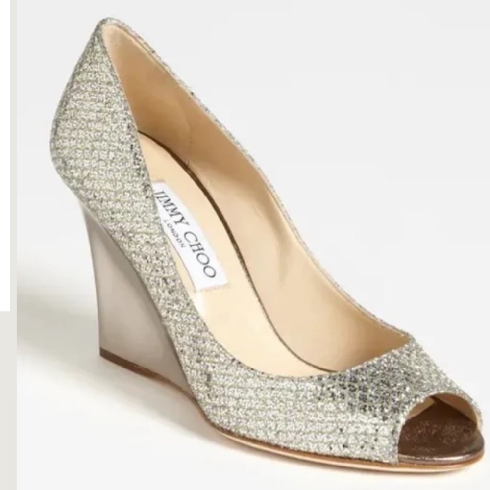 JIMMY CHOO BELLO GLITTER WEDGES